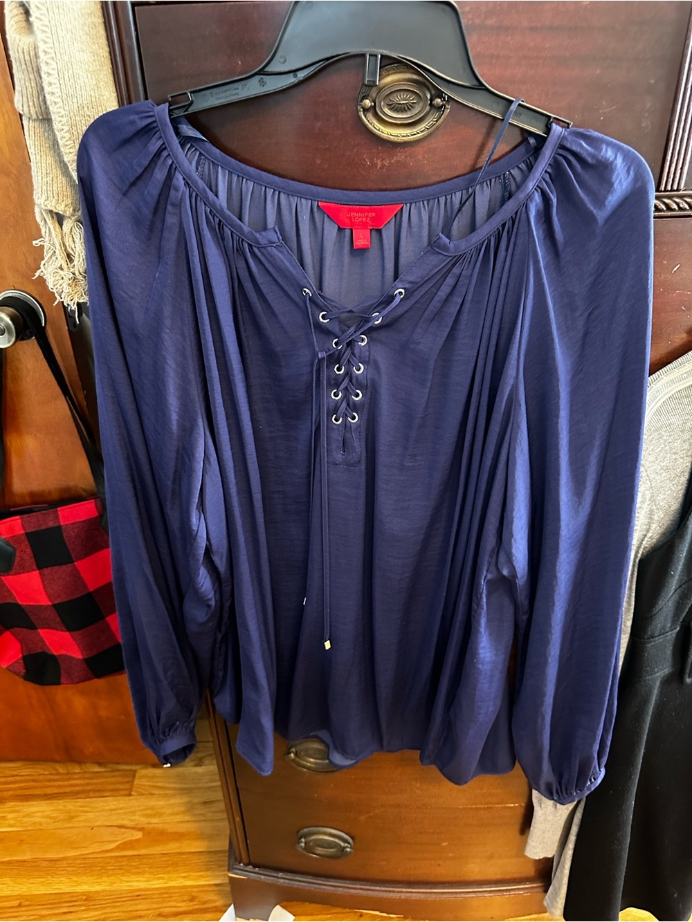 Jennifer Lopez Navy Lace-Up Top Size L